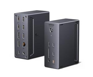 UGREEN DisplayLink Docking Station USB C Quadruple Affichage pour Mac | 15 en 1, 2 DP, 2 HDMI, Unique 8K, Quatre Écrans 4K, 10Gbps, 3A2C, RJ45 2.5GbE, PD 100W Charge, SD TF, Audio 3.5mm, CC 150W