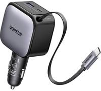 Chargeur voiture - - 90W - USB-A et USB-C - Rétractable - Noir