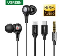 UGREEN - écouteurs filaires avec Microphone dans l'oreille, 3.5mm, antibruit, USB Type C, écouteurs Lightning pour iPhone Xiaomi Écouteurs de type C
