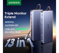 UGREEN HUB USB 13 en 1 Triple affichage type-c à 4K60Hz DP 2xHDMI RJ45 SD/TF 3.5mm 10Gbps Ports de données Dock pour ordinateur portable Dell HP 13-in-1