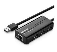 UGREEN Hub USB 2.0 3 Ports avec RJ45 LAN Fast Ethernet Network Adapter Convertisseur 100 Mbps pour Windows 10/8.1/8/7/Vista/XP, Mac OS 10.6 à 10.11 El Capitain, Linux et Chrome OS Noir