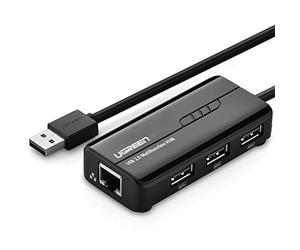 UGREEN Hub USB 2.0 3 Ports avec RJ45 LAN Fast Ethernet Network Adapter Convertisseur 100 Mbps pour Windows 10/8.1/8/7/Vista/XP, Mac OS 10.6 à 10.11 El Capitain, Linux et Chrome OS Noir