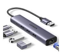 Ugreen Hub USB 3.0 Adaptateur Ethernet 3x RJ45 Gigabit 1000Mbps Aluminium