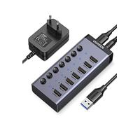 UGREEN Hub USB 3.0 Alimenté en Aluminium 7 Ports USB Hub avec Ports de Charge Interrupteur Indépendant Alimentation Externe 12V 2A Compatible avec PC PS5 PS4 Pro Slim Xbox One iMac, 1M Câble