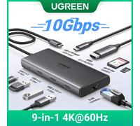 UGREEN HUB USB 9 en 1 type-c vers 4K60Hz HDMI 10Gbps USB C & A 1000Mbps RJ45 PD100W SD & TF pour accessoires d'ordinateur portable MacBook Pro Dell HP 10Gbps 9-in-1 4K60Hz