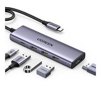 UGREEN Hub USB C HDMI 4K 100W PD Charge 3 Data Ports 5 en 1 Adaptateur Multiport Compatible avec iPhone 16 15 Série MacBook Pro Mac Mini M4 2024 iPad Air Surface Galaxy S24 Tab S9 Ultra (Gris)
