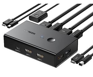 UGREEN KVM HDMI Switch 4K 60Hz 2 Entrées 1 Sortie Commutateur KVM | Switch HDMI USB 2 PC Partagent 1 Écran et 4 Ports USB2.0 pour Clavier Souris Imprimante Clé USB HDD avec Contrôle de Bureau