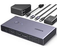 UGREEN KVM Switch HDMI2.0 Commutateur KVM DP 4K 60Hz 2 Entrées 2 Sories avec 3 Ports USB A USB C 3.0 5Gbps PD 100W pour MacBook Pro Mac Mini M4 Clavier Souris Disque Dur avec Contrôleur de Bureau