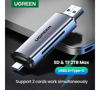 UGREEN-Lecteur de carte USB 3.0 et USB C vers SD MicroSD TF Thunderbolt 3, accessoires pour ordinateur portable, carte mémoire intelligente, adaptateur SD 2-in-1 ABS SD3.0