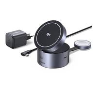 UGREEN MagFlow 3 en 1 Qi2 15W Chargeur Induction iPhone Certifié Pliable Compatible avec MagSafe iPhone 16 Plus Pro Max 15 14 AirPods 4 3 Pro 2 iWatch Chargeur sans Fil Magnétique Prise 45W Câble USB