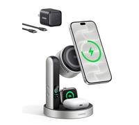 UGREEN MagFlow Pro 3 en 1 Chargeur Induction Qi2 25W, Ventilateur TEC | Compatible avec iPhone 18-12 Air/Plus/Pro/Max, iWatch 12-6/Ultra 2/Ultra/SE 2/SE, AirPods 5 4/3/2/Pro 2 1, Adaptateur Inclus