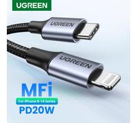 Ugreen MFI PD20W USB C vers câble Lightning charge rapide pour iPhone 14 13 12 11 xs Apple ipad chargeur ligne de données 25 cm 150 cm 1 m 2 m TPE White