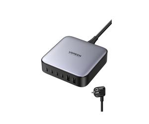 Ugreen Nexode 40914 Chargeur Secteur Universel 200W GaN, Noir/Gris, Sortie Max 21V/5A, Multi-Tension 100-240V, 3 Ports (1x100W, 1x65W, 1x22.5W), Câble 2m