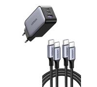 UGREEN Nexode 65W Chargeur USB C Rapide 3 Ports GaN avec UGREEN Lot de 2 Câble USB C vers USB C PD 100W 2M