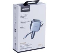 Chargeur voiture Ugreen USB Type A et USB Type C Rétractable 90 W Noir et Gris anodisé