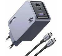 UGREEN Nexode Pro EU 3-Port GaN PD Fast Charger with USB-C Cable Universel Noir, Gris Secteur Charge Rapide Intérieure
