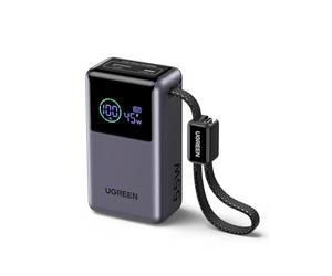 UGREEN Nexode Pro 55W Batterie Externe 10000mAh Power Bank 45W (Gris) | Câble USB C Intégré, 2 Ports 1C1A, Multi-Protection, Écran Intelligent, Compatible avec Xiaomi Note 15 14 iPhone 17 16 Galaxy