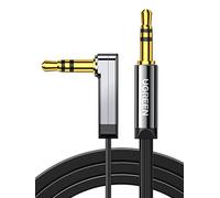 UGREEN Plat Câble Audio Jack Coudé 90 Degrés Cable Jack Auxiliaire 3,5mm Mâle Mâle Compatible avec iPhone iPad iPod Casque HiFi Autoradio Smartphone Tablette MP3 (3M, Noir)