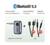 Ugreen-Récepteur Audio Bluetooth 3.5 Pour Voiture,Adaptateur Sans Fil,Prise Jack 5.3mm,Micro,Mains Libres,Accessoires Haut-Parleur - Type Silver