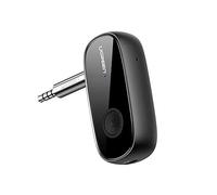 UGREEN Récepteur Bluetooth 5.0 Adaptateur Audio sans Fil Kit Main Libre Voiture avec AptX Low Latency, Deux Connexions, Micro Intégré et Audio 3.5mm Jack pour Autoradio, Enceintes, Casque