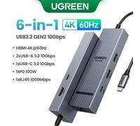 UGREEN-Répartiteur USB C pour ordinateur portable Macbook Pro Air iPad,téléphone,station d'accueil Android,HDMI,USB3.2 PD100W,10Gbps,4K,60Hz - Type 6-in-1 RJ45