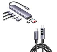UGREEN Revodok 1071 Hub USB C HDMI 4K Lecteur de Carte SD TF PD 100W avec UGREEN 240W Câble USB C vers USB C avec Écran LCD PD 3.1 2M