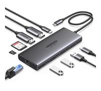 UGREEN Revodok Pro 210 Hub USB C Double HDMI 4K60Hz 8K30Hz Extension 2 Écrans 10 en 1 Docking Station Accueil Adaptateur Ethernet Gigabit PD 100W Charge Lecteur de Carte SD TF Multi Data Ports 3A1C
