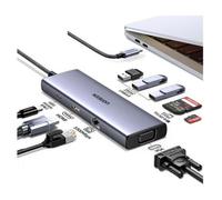 Ugreen Hub USB-C 9-en-1 – HDMI, VGA, RJ45, SD, TF, USB-C – Noir
