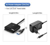 Ugreen SATA à USB Adaptateur USB 3.0 2.0 Câble à Sata Convertisseur pour Samsung Seagate WD 2.5 3.5 HDD SSD Disque Dur USB Sata adaptateur - Type New-EU Power Adapter-USB 3.0 Model