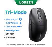 UGREEN-Souris de jeu sans fil aste,5000 ug I,Bluetooth 5.0,2.4G,souris filaire,6 boutons pour MacPle,tablette,ordinateur portable,médication - Type Tri-Mode Black #A