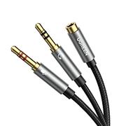 UGREEN Splitter Audio Double Jack 3.5mm Stéréo TRRS Adaptateur Micro Casque Mâle vers 2 Femelle Câble Répartiteur Y Compatible avec Ordinateur PC Tablette Haut Parleur Enceinte 20CM