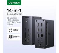 UGREEN - Station d'accueil HUB USB 14 en 1, type-c à 4K120Hz DP 4K60Hz, 2xHDMI SD/TF RJ45, 10Gbps USB-A/C PD, chargement DC pour ordinateur portable 14-in-1
