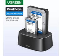 UGREEN - Station d'accueil pour disque dur SATA vers USB 3.0, adaptateur pour 2.5 3.5 SSD, boîtier pour disque dur Alimentation double baie EU