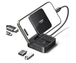 UGREEN Support Téléphone Bureau Magnétique Pliable Porte Smartphone Aimanté Docking Station USB C avec HDMI 4K 60Hz 2 USB Ports 5Gbps PD 100W Compatible avec MagSafe iPhone 17 Pro Max 16 15 Série