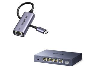 UGREEN Switch Ethernet 5 Ports Ethernet 2.5G 1 Port SFP+ 10G Switch RJ45 Boitier Métal 4KV Protection Contre la Foudre Multiprise RJ45 Montage Mural Agrégation de Liens Compatible avec PC Nas Caméra