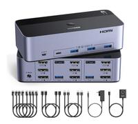 UGREEN Switch KVM HDMI+DP 2 Entrées 3 Sorties 8K 60Hz Double Affichage Commutateur KVM USB 3A +1C 3.0 5Gbps pour Clavier Souris Disque Dur Contrôleur de Bureau Câbles HDMI+DP+USB Inclus