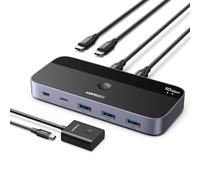 UGREEN Switch USB C 3.2 10Gbps Commutateur KVM Ports pour 2 PC Entrées 4 Sorties pour Clavier Souris Disque Dur Imprimante avec Contrôleur du Bureau et Câbles Inclus Plug Play