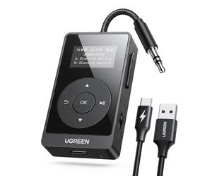 UGREEN Transmetteur Récepteur Bluetooth 5.3 Adaptateur Bluetooth Jack 2 en 1 avec AptX Faible Latence Écran OLED Double Connexion Compatible avec TV PC Casque Avion Voiture Enceinte Gym Haut-Parleur