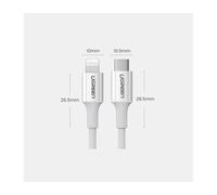 Ugreen US171 Câble Lightning vers USB-C Certifié MFi, PD 20W, 480Mb/s, 1m, blanc