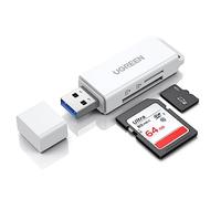 UGREEN USB 3.0 Lecteur de Carte SD Micro Reader SD, TF, Micro SD, SDXC, Micro SDHC jusqu'a 512 Go Adaptateur Carte Mémoire PC Windows Mac OS Linux, PS4, Xbox One, Lire 2 Cartes Simultanément (Blanc)