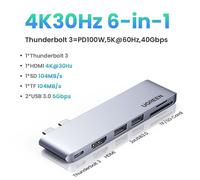 UGREEN USB C HUB 6-en-2 type-c vers Thunderbolt 3 4K HDMI USB3.0 adaptateur SD & TF pour MacBook Pro Air Station d'accueil répartiteur USB-C - Type 4K30Hz 6-in-1 HUB
