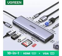 UGREEN USB HUB type-c à 4K HDMI VGA RJ45 PD100W 3.5mm SD & TF USB3.0 répartiteur pour MacBook ordinateur portable Steam Deck USB-C Station d'accueil 10-in-1 SALE HUB