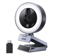 UGREEN Webcam 2K 30FPS Caméra Fixed Focus 4 Éclairage Circulaire LED | USB A USB C Adaptateur Angle Réglable Plug Play Windows MacOS Streaming Youtube Skype Appel Zoom Vidéoconférence Gris
