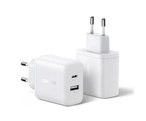 UGREEN Zapix 2Pcs 20W Chargeur USB C Rapide iPhone 2Ports GaN Prise Secteur | Compatible avec iPhone 17 Pro Max Air 16 15 14 13 Plus Pixel 10 9 8 Pro XL 7a Galaxy S26 S25 S24 Ultra A56 A16 A06 iPad Neo