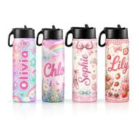 UGU Gourde Isotherme Enfant Personnalisable 590 ml, Prénom Gravé | Acier Inoxydable 304, Bouchon-Paille Anti-Fuite, Poignée Renforcée, Cadeau de Noël & Rentrée