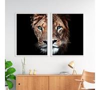 UGZDEA Images sur toile Lion, noir et blanc poster lion et lionne peintures d'animaux, moderne décoration de la maison - Sans cadre(A,2x60x90cm)
