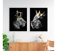 UGZDEA Images sur toile Lion, noir et blanc poster lion et lionne peintures d'animaux, moderne décoration de la maison - Sans cadre(B,2x60x90cm)