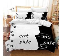UGZDEA Parure de lit 3 pièces 220x240cm- Motif Chat et Mon côté - avec Housse de Couette et taie d'oreiller - Décoration de Chambre à Coucher (King(220x240cm), B)