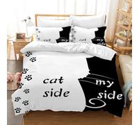 UGZDEA Parure de lit 3 pièces 260x240cm- Motif Chat et Mon côté - avec Housse de Couette et taie d'oreiller - Décoration de Chambre à Coucher(B, Super King(260x240cm))