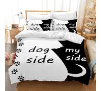 UGZDEA Parure de lit 3 pièces 260x240cm- Motif Chat et Mon côté - avec Housse de Couette et taie d'oreiller - Décoration de Chambre à Coucher(A, Super King(260x240cm))